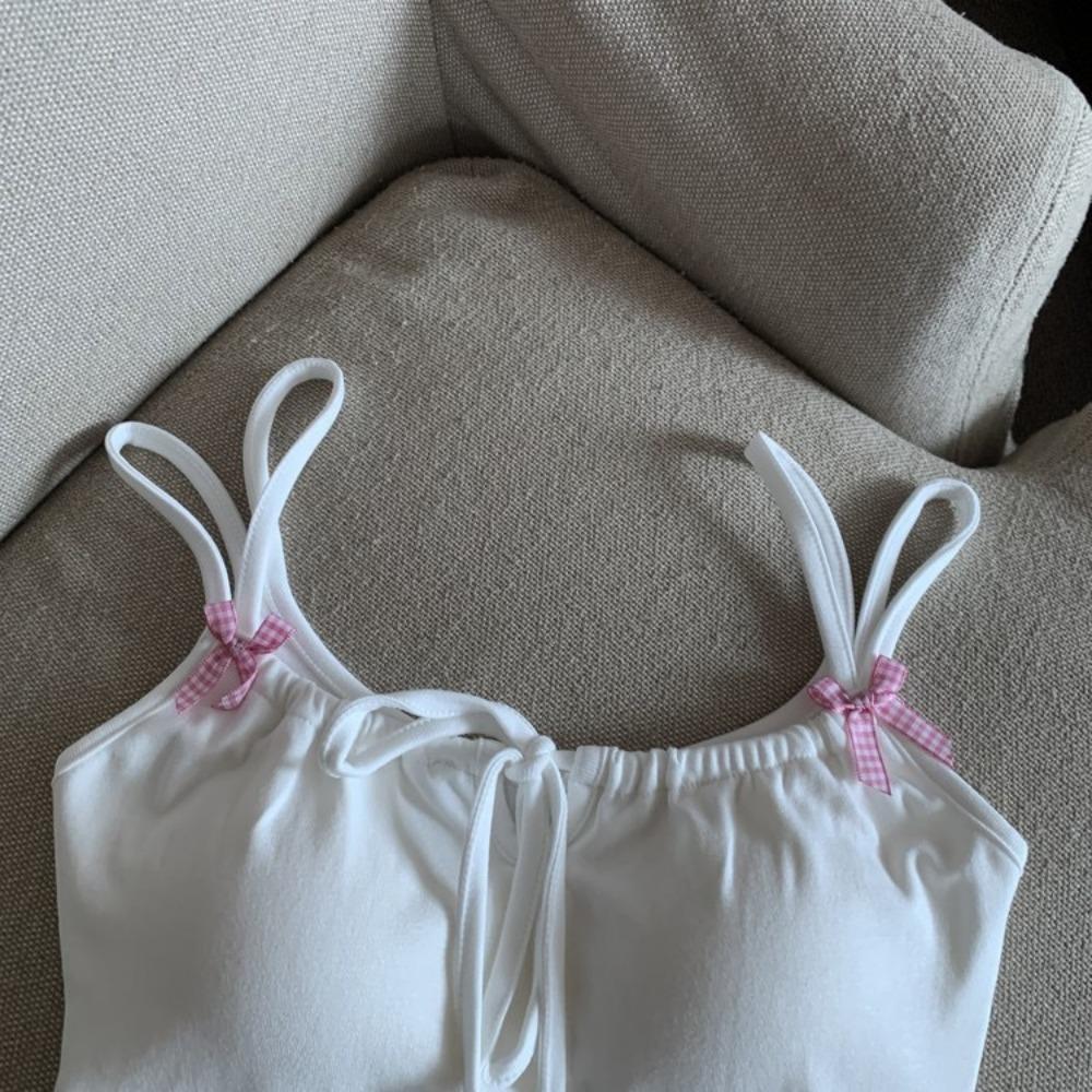 Chest Pad Tank Top Halter Crop Tops Women Summer Bow Camis Backless Camisole Fashion Tube Lady Sleeveless Cropped Vest