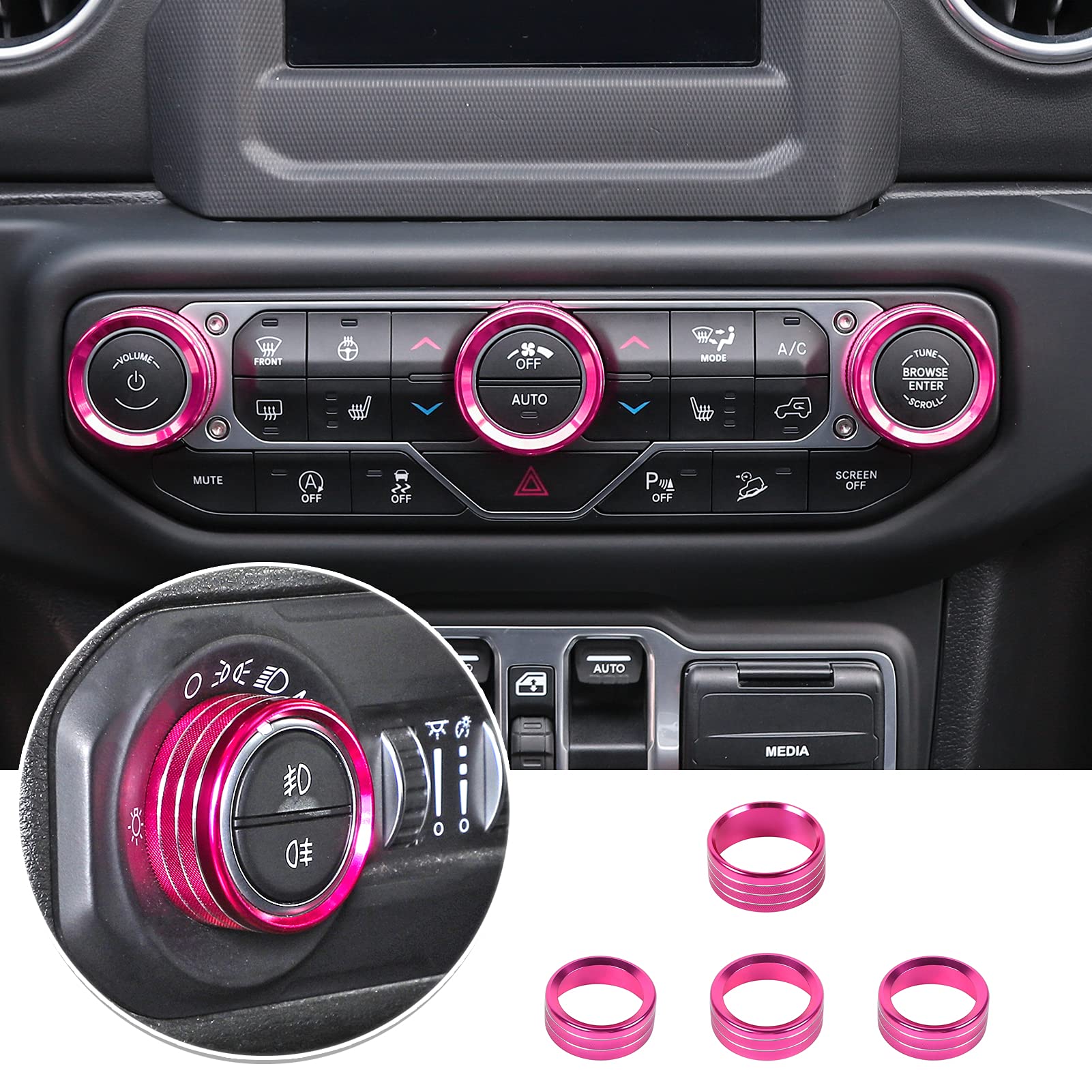 

JeCar Air Conditioner Radio Switch Knob Cover & Headlight Knob Cover Aluminum Alloy AC маджента