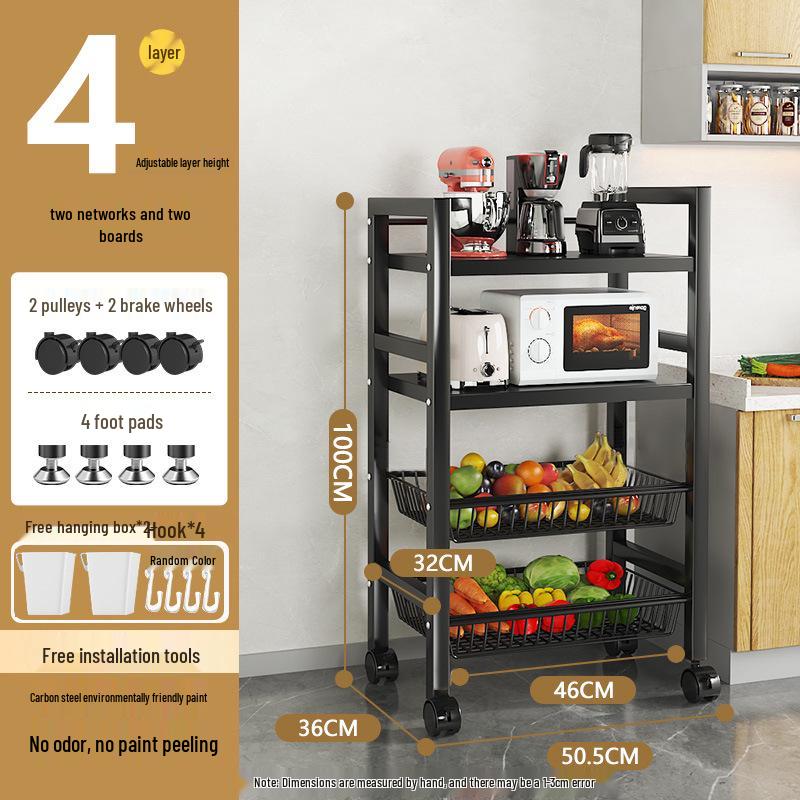 Multi-layer Movable Kitchen and Bathroom Storage Trolley and Vegetable Basket