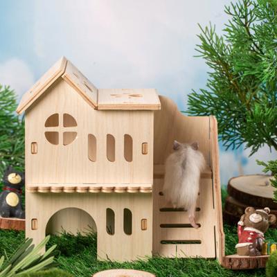Hamster Holzhaus Schaukel Schlafnest Multi-Löcher Atmungsaktiv Einfache Installation Doppelschicht Lustiges Hamsterspielzeug