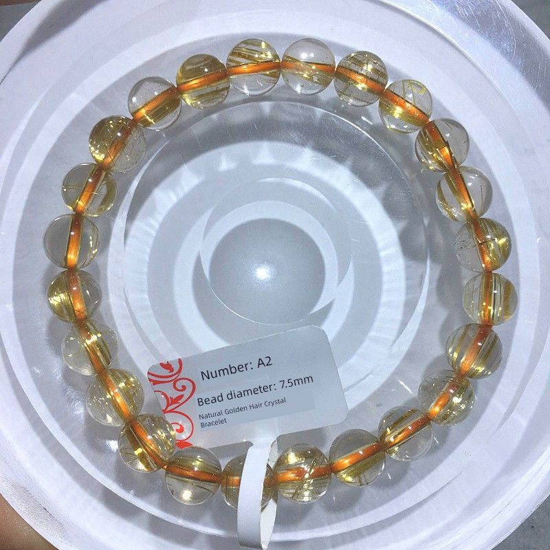 

Smooth Hair Cat Eye Rutile Bracelet Gold Rutilated Quartz Single Circle Bracelet Bring In Wealth and Treasure Gold Crystal Jewelry Gift One Thing One