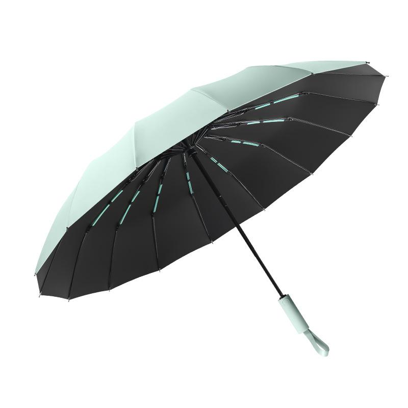 16-Bone double keel automatic simple color scheme handle plain men's umbrella three-fold retro folding umbrella fixed