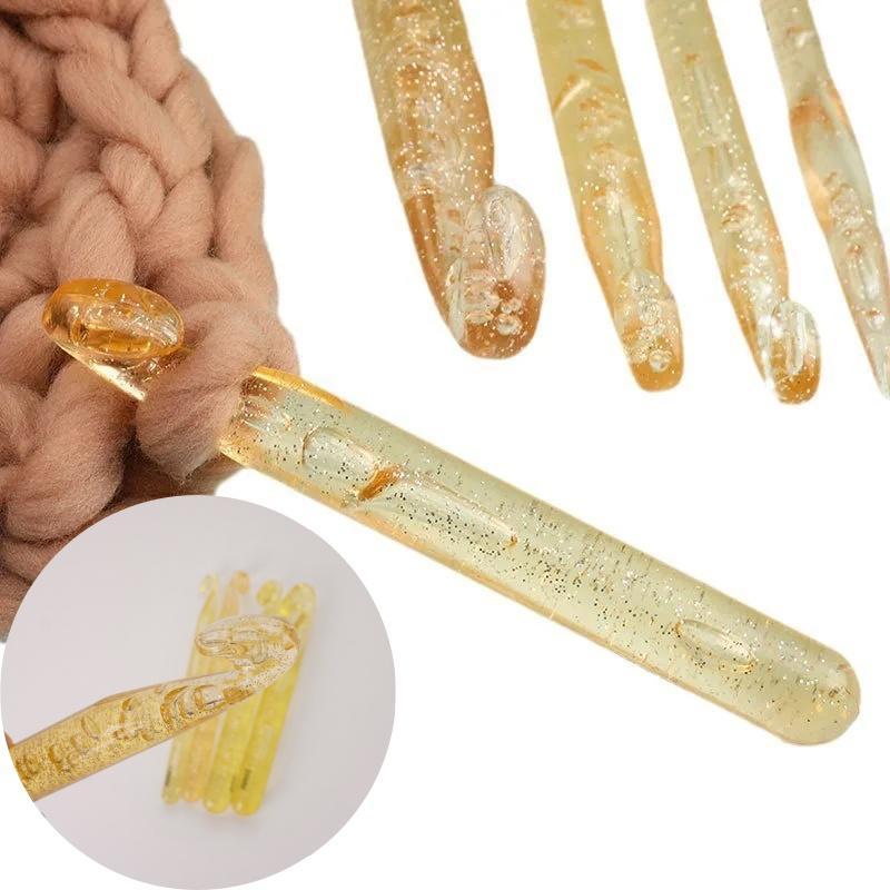 Large Transparent Yellow Crystal Crochet Hooks Weave Sewing Tools Embroidery Needles Big DIY Knitting Needles 12/15/18/20/25mm