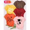 Five-piece set Elegant short-sleeved shirt for women Heart-shaped German series printed round-neck women's short-sleeve shirt suitable for spring and