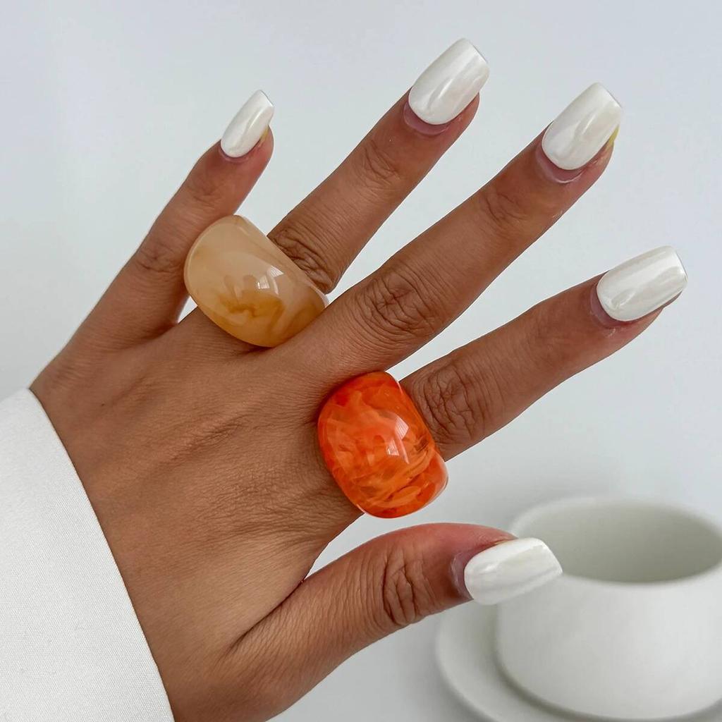IngeSight.Z Y2K Korean Simple Resin Acrylic Rings Women Trendy Round Big Kpop Finger Knuckle Rings Aesthetic Jewelry Female Gift