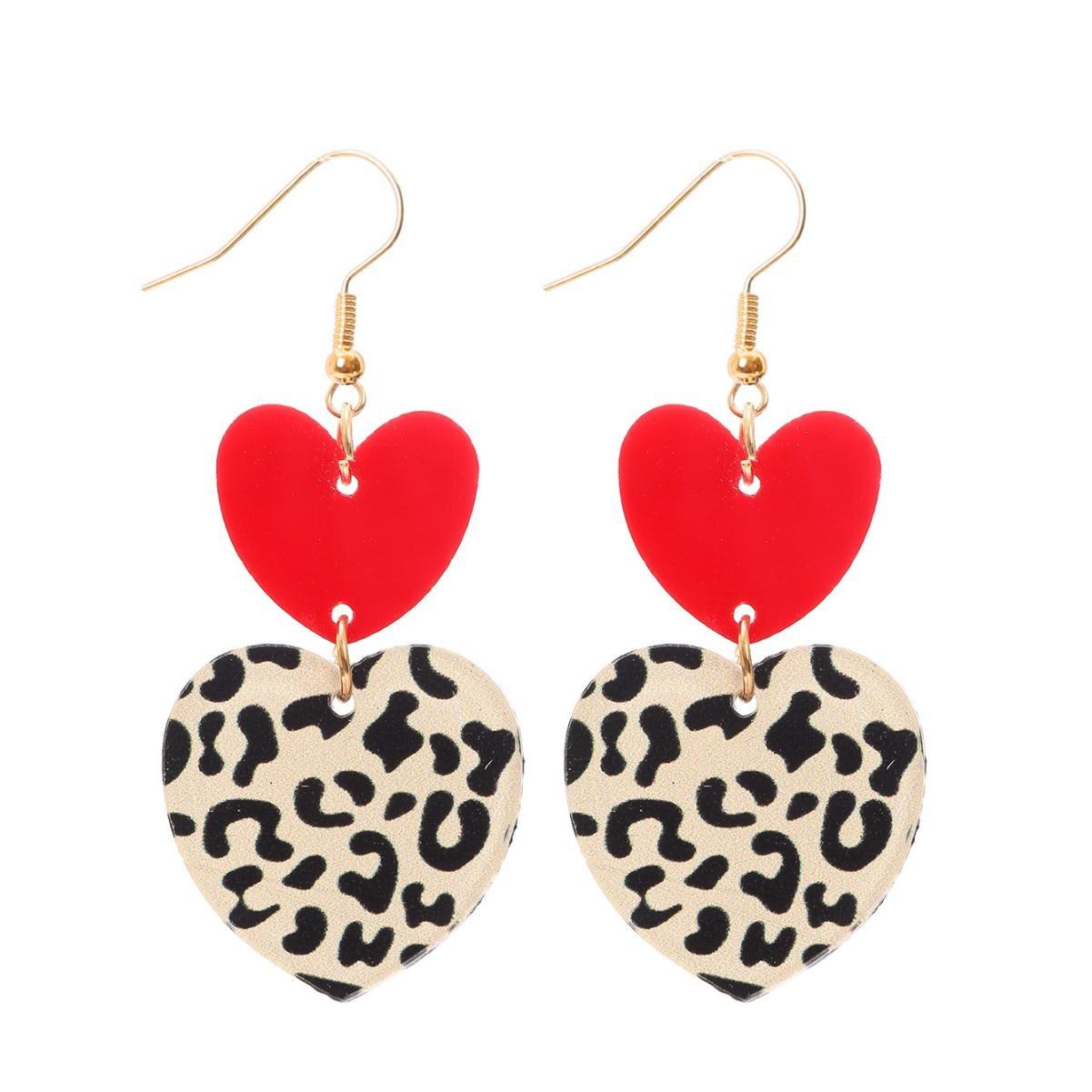 

1 Pair Of Leopard Print Heart-Shaped Patchwork Earrings, Trendy And Fashionable Accessories, Versatile Earrings For Women S Personality