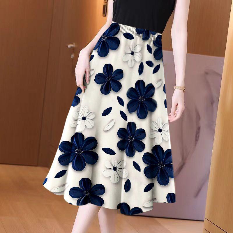 

Women s Clothing Western Style Printed Drape Flab Hiding over the Knee Midi Skirt Plaid does not fade-BOL101 Royal Blue M