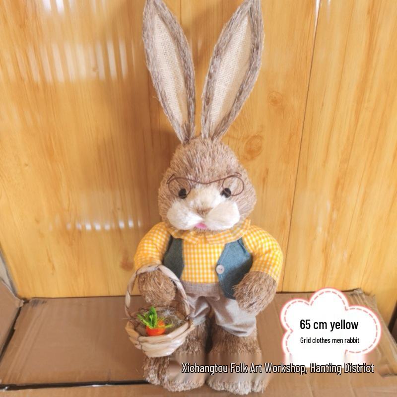 Pastoral Large Peter Rabbit Straw Woven Craft Ornament - Cute Christmas & Halloween Gift