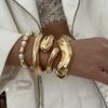 Exaggerated Punk Style Gold Color Metal Bangles for Women Irregular Geometric Wide Chunky Cuff Wrist Bracelet Hip Hop Jewelry