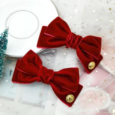 Velvet Bow Hair Clips for Christmas and New Year - Elegant Autumn/Winter Accessories for Women