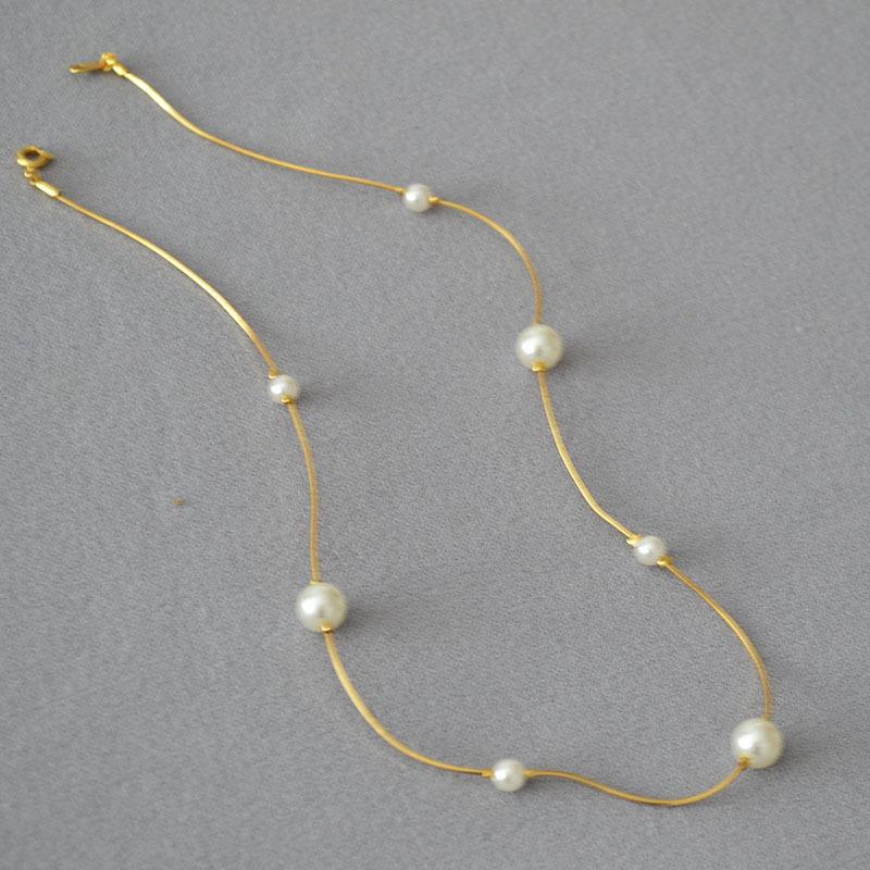 Simple White Pearl Fine Snake Chain Necklace Gypsy Temperament Long Sweater Chain Collarbone Chain Girls Accessories