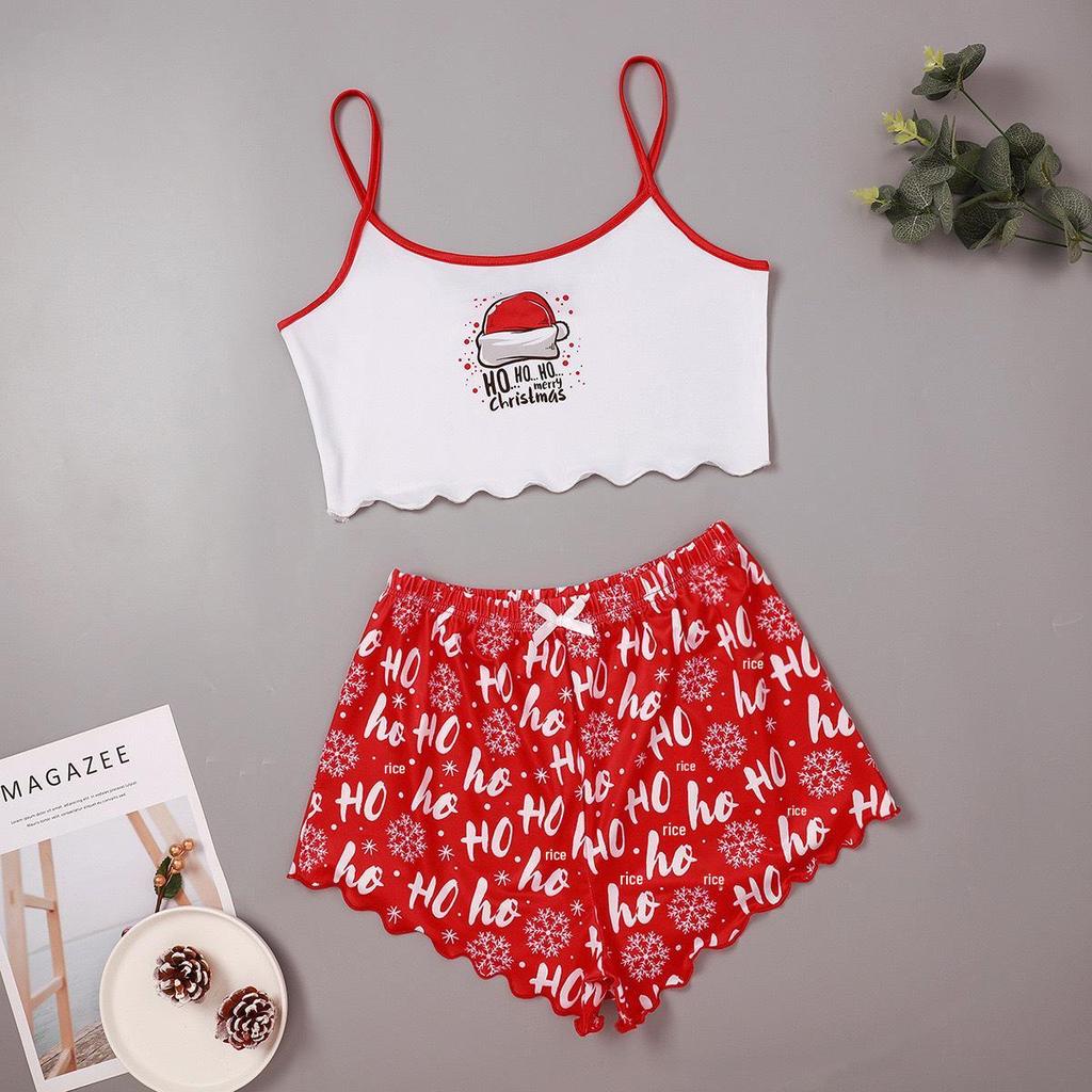 Christmas Style Sleeveless Milk Silk Pajama Set - Comfortable and Casual Two-Piece Homewear