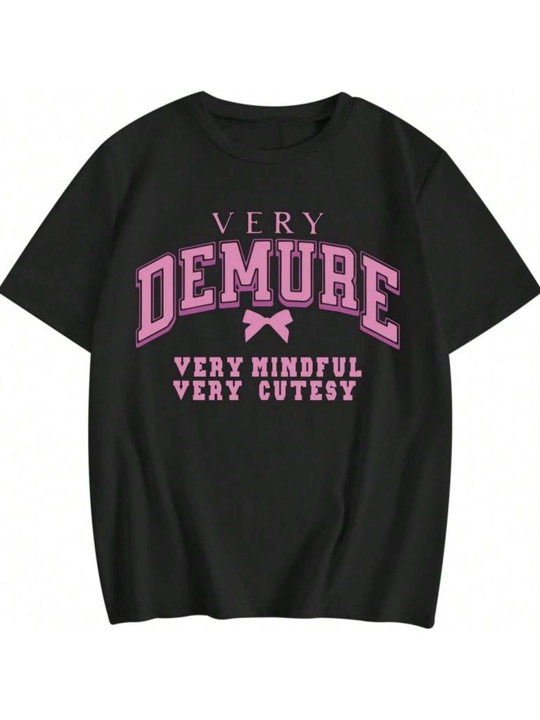 Bow Shirt Preppy Aesthetic Cute Shirts For Teens Girls Letter Printed Coquette Cotton T Shirts Summer Casual Tops