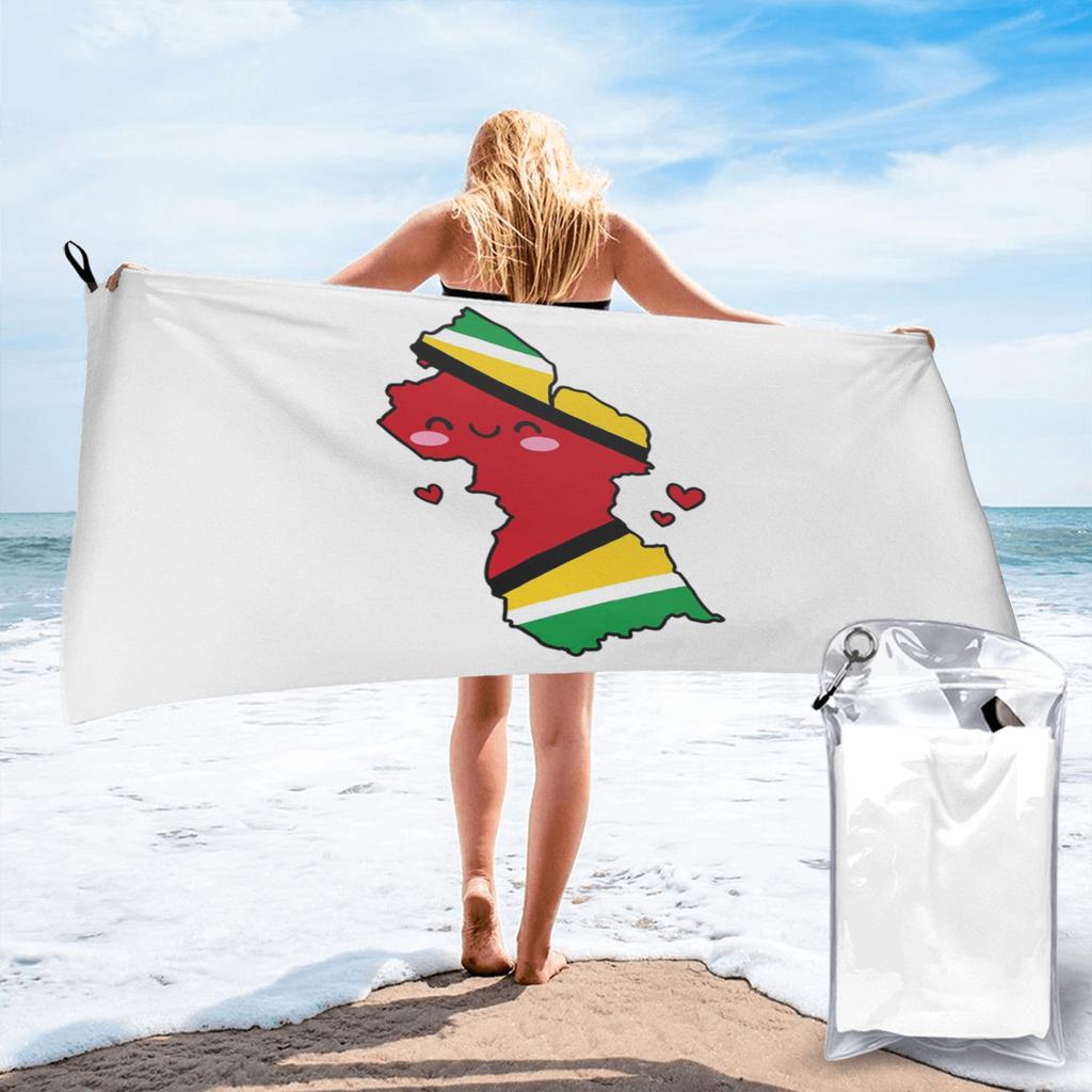 Guyana Flag Map Smile With Love Beach Towel Soft Microfiber Quick Dry Absorbent Quick Towels For Pool