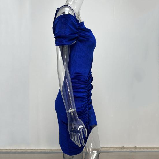 Regulowana chusta asymetryczna lamówka z krótkim rękawem Hip Wrap kobiety sukienka z odkrytymi ramionami Ruched aksamitna obcisła sukienka Streetwear