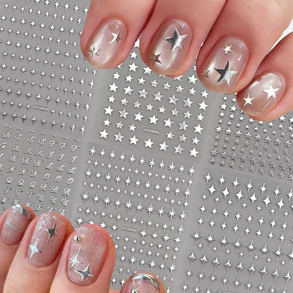 6Pcs Waterproof Irregular Star Manicure Decals Y2K Nail Art Stickers DIY Manicure