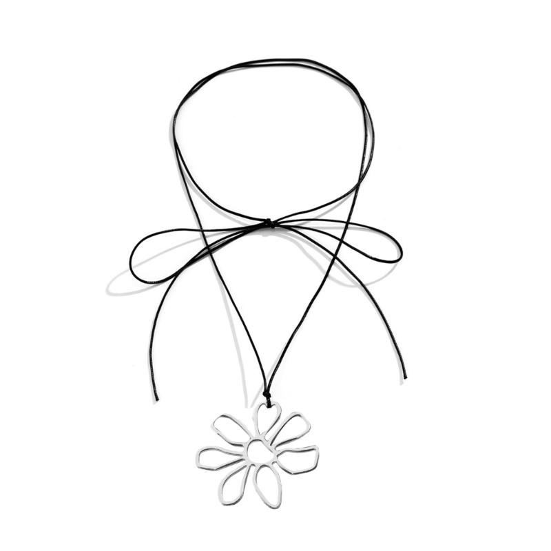 

Elegant Metal Hollow Flower Choker Neckband Collar Necklace Summer Choker Long Lace up Necklace Fashion Y2K Jewelry 1 чёрный