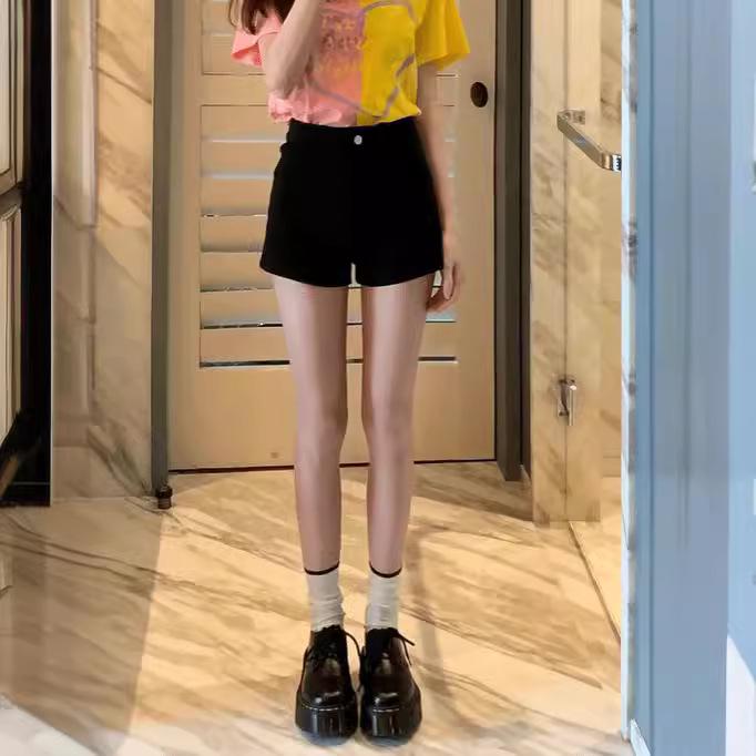 

2024 Шорты А-силуэта с высокой посадкой, черные - Женские пикантные облегающие брюки, обхватывающие бедра, в повседневном стиле 3XL чёрный