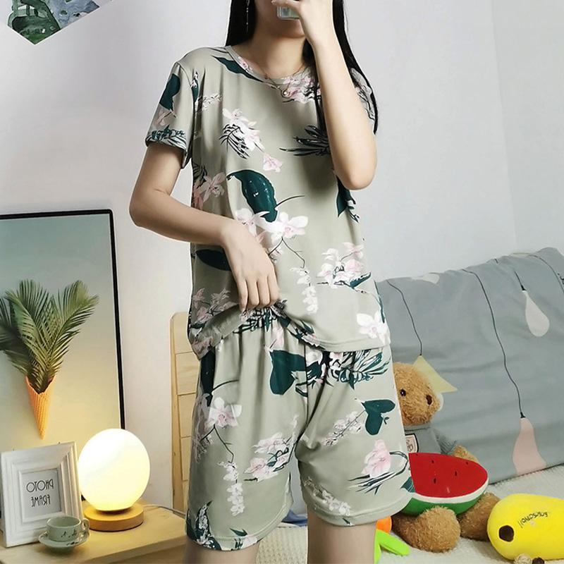 

Тонкая пижама, женские брюки с короткими рукавами, верхняя одежда из двух частей, домашняя пижама в деревенском стиле для вечеринок, свободная и удобная XXL дубильная кора