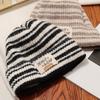Autumn And Winter  Striped Versatile Korean Style  Large Head Circumference Wool Knitted Hat Pullover Hat For Women