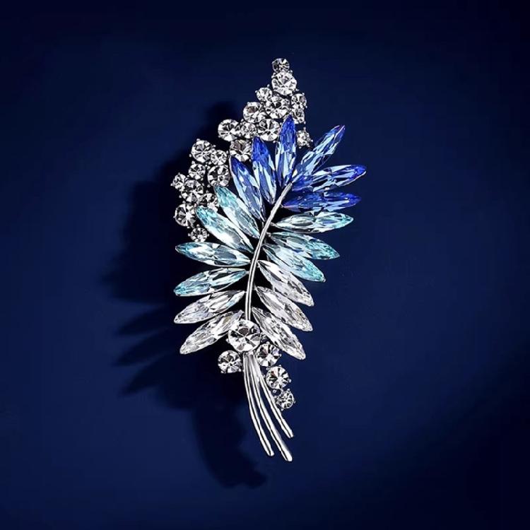 Marquise Stone Brooch Pin with Leaf Shape, Silver-Tone Branch Setting and 8 Cm Size for Lapel, Coat or Dress Accent