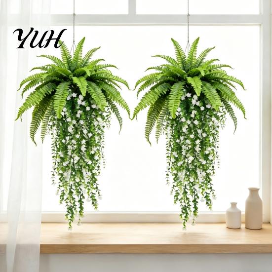 Realistic Plastic Vines 1/3/4Pcs Hanging Artificial Flower Decoration, UV Resistant Fake Fern & Floral Wedding Party Flowers Vine, Wall Faux