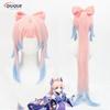 High Quality Impact Kokomi Cosplay Wig Long Pink Mixed Blue Heat Resistant Synthetic Hair Halloween Wigs + Wig Cap