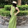 Holiday Style Retro Green Vest Dress Women's Summer Waist Thin Chic Niche Long Dress