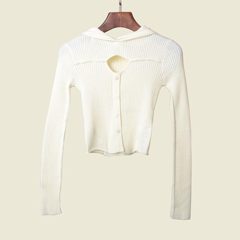 American Sexy Short Tops Solid Color High-Elastic Silm Cut Out Long Sleeves Hooded Knitting Bottoming Shirt