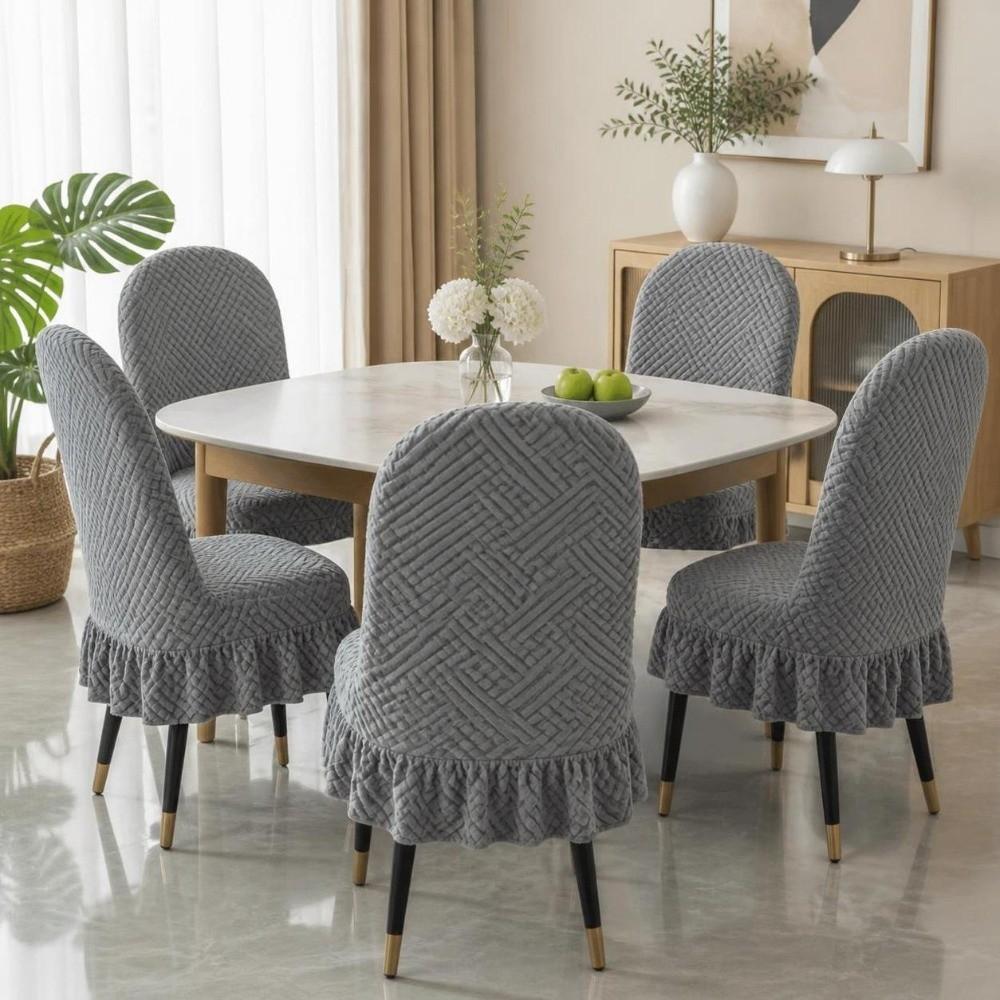 Jacquard Arc Chair Cover Elastic Chair Seat Cover New Dining Chair Cover Dining Room