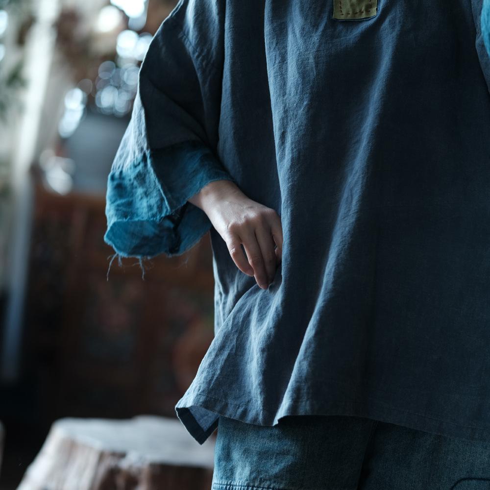 Johnature Women Vintage Blue T-Shirts Patchwork Embroidery Spring Long Sleeve O-Neck Loose T-Shirts