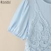 ZANZEA Women Casual Round Neck Crochet Patchwork Summer Short Sleeve T-Shirts