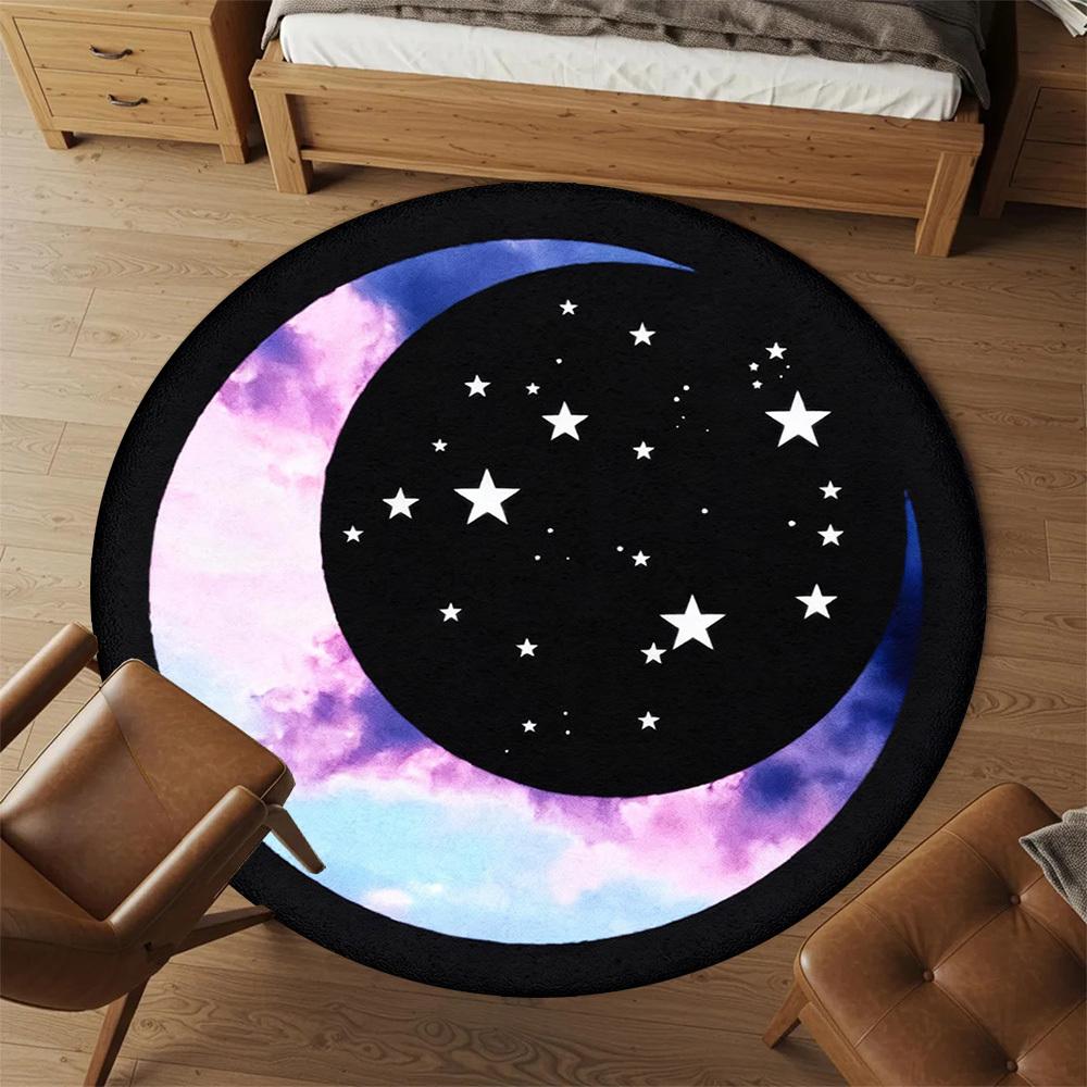 1pc Moon Sky Round Chair mat office Area Rug - Non-Slip, Floor Mat for Office, Bedroom, Ideal home decor gift p0105050