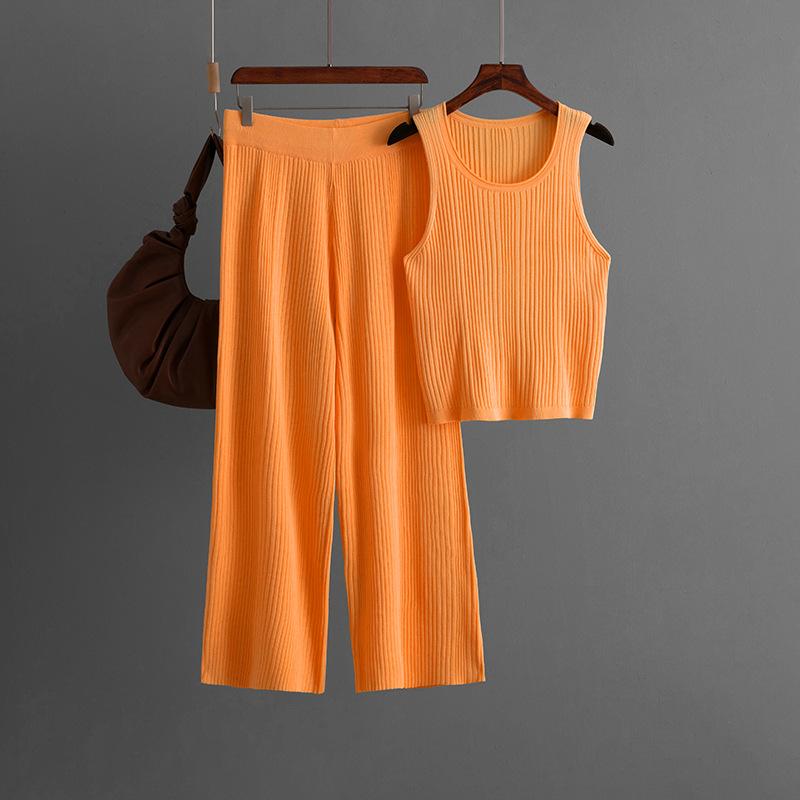 Strap Vest Fashion Set For Summer Wear  Women's Round Neck Sleeveless Top Knit Two-piece Set