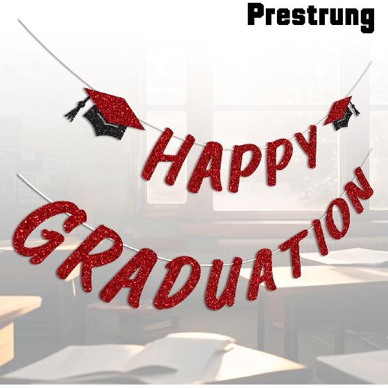 Red Happy Graduation Banner for 2026 Grad Party Decorations Glitter Cap Congrats Grad Banner Sign for Class of 2026 Graduation Decorations