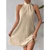 Summer Halter Neck Textured Stripe Sleeveless Mini Dress