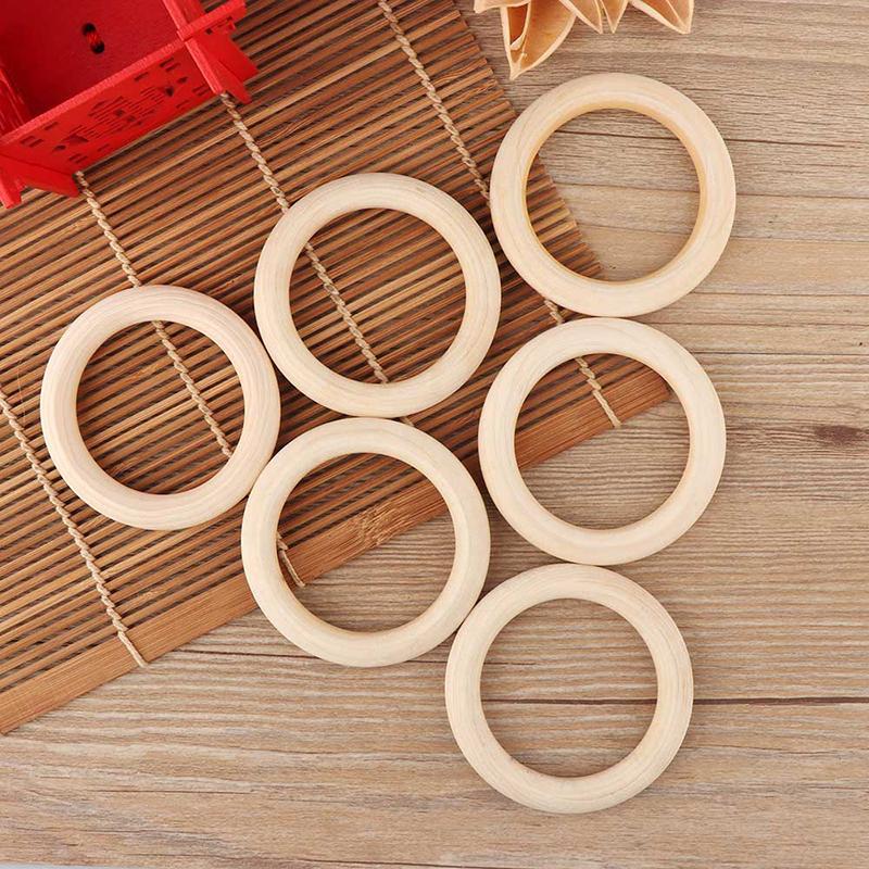 50Pcs Wooden Beads Pendant Connectors Circles Rings Beads Natural Wood Ornament
