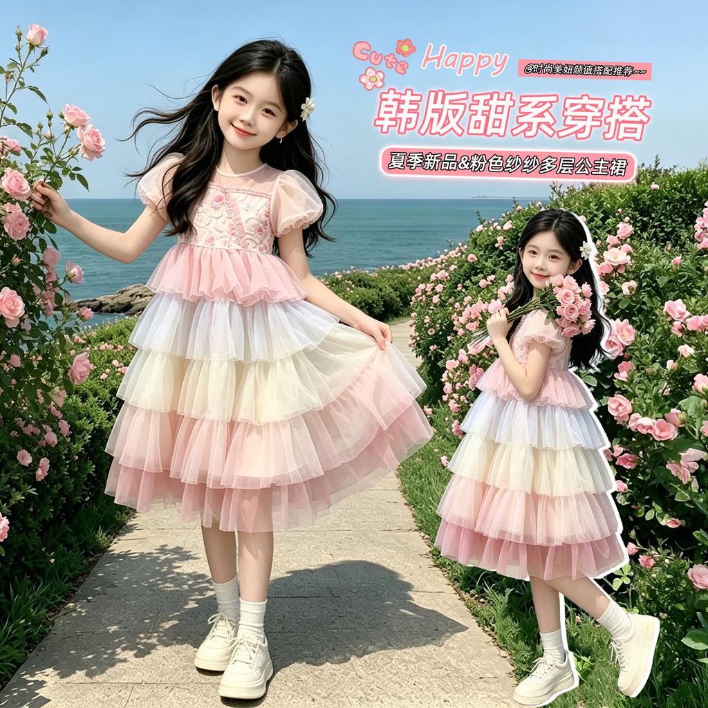Girls' Gradient Mesh Cake Skirt - Summer 2026
