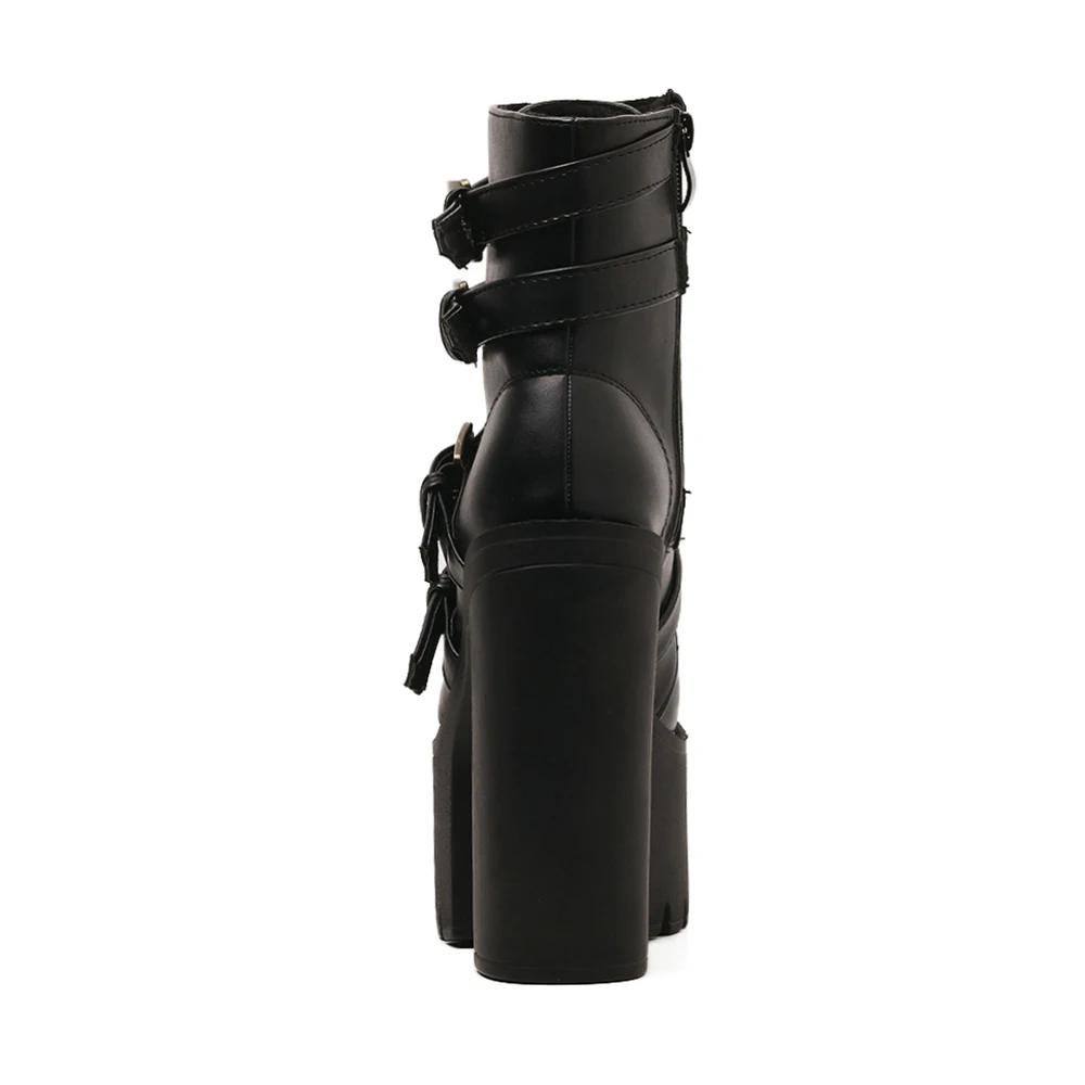 Women's Goth Platform Boots Sexy Round Toe Block Heeled Shoes Buckle Strap Ankle Boots For Women Punk Style