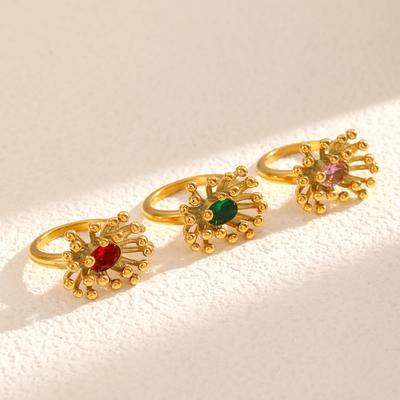 French Personalized Retro Zircon Ring Stainless Steel Women's Non-fading Ring Niche Flower Ring