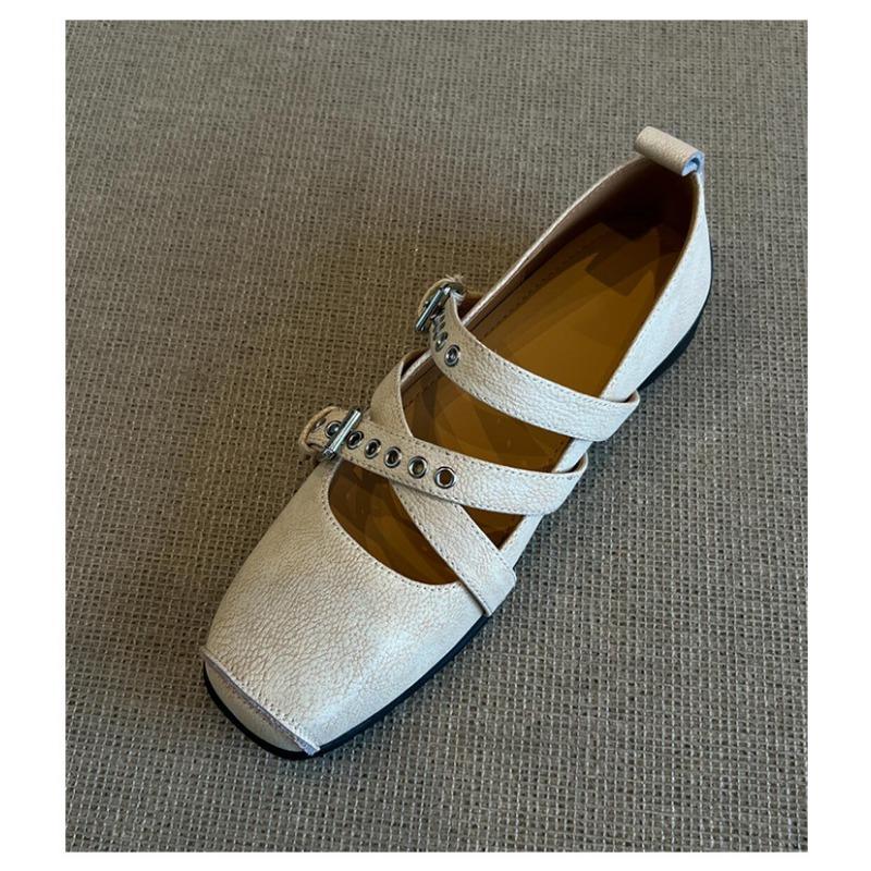 Modische Damen Schuhe Quadratische Zehen Vielseitige Kreuzriemen Niedrig Absatz Einzel Schuhe