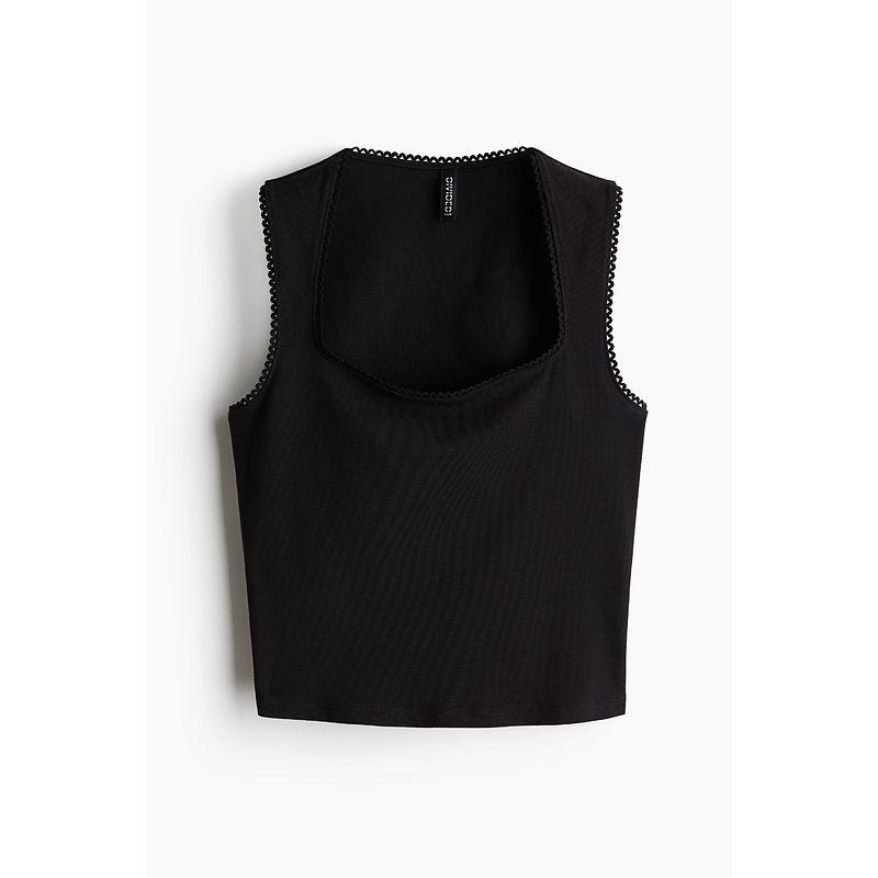 

HM Women s Sling 2025 Fall New Arrival Silm Short Soft Square Collar Small Annulet Trim Vest 1259458 Black 150/76