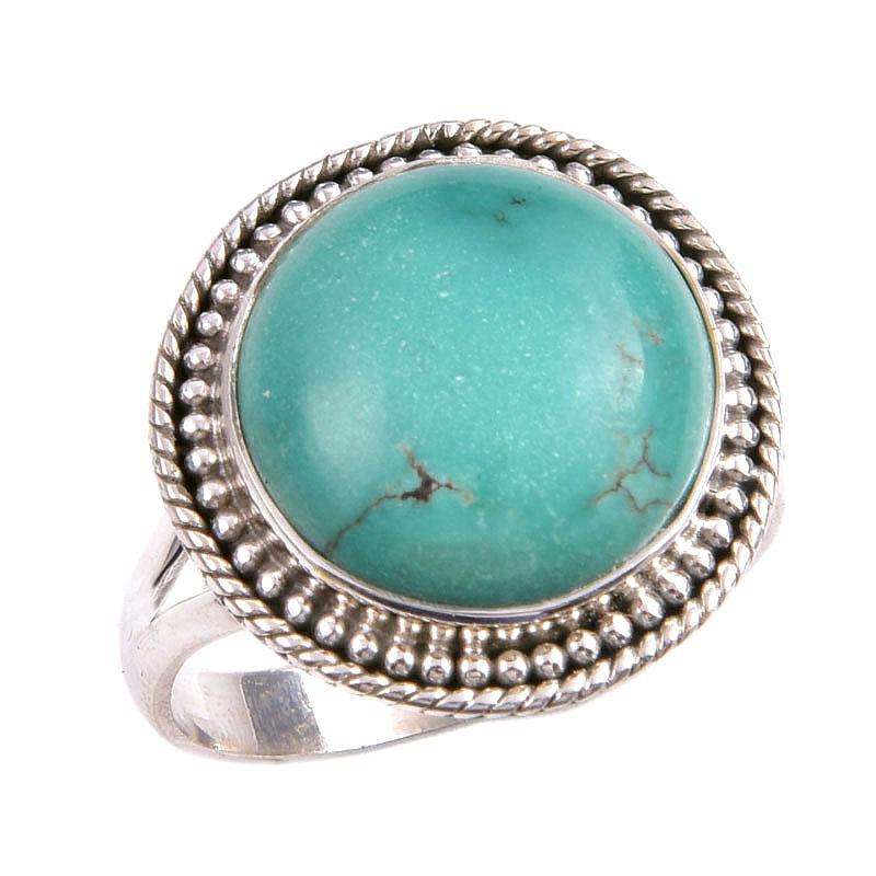 Naturalny Kamień Szlachetny Turkus Tybetański Srebro Próby 925 Prezent Pierścionek S.9 p6r09