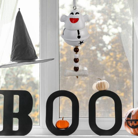 Ghost Bell Hanging Ornament Resin White Ghost Wind Chime Decoration for Halloween Home Garden Party Decor
