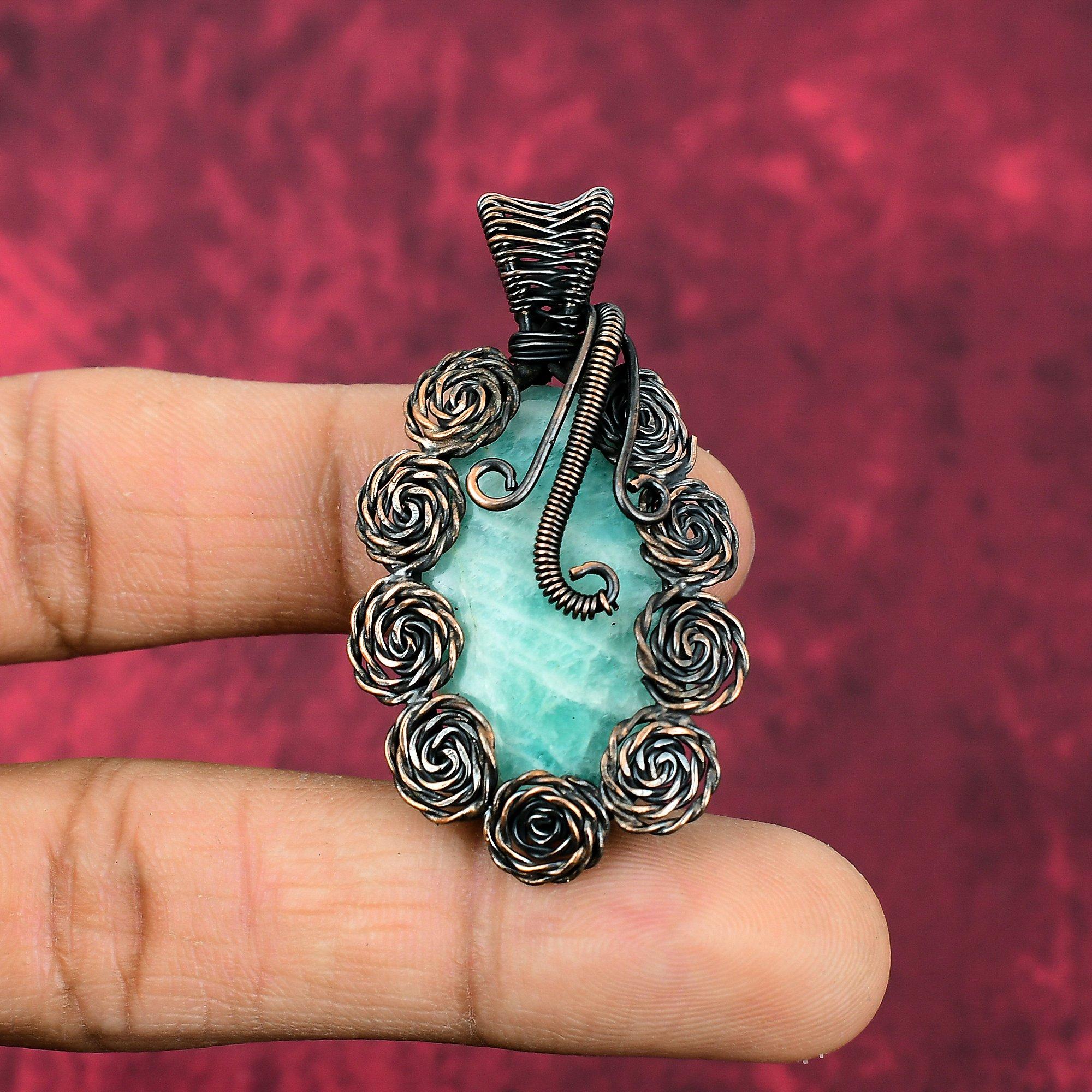 Amazonite Pendant Copper Wire Wrapped Pendant Copper Jewelry Handmade Gemstone Pendant Flower Design Pendant Amazonite Jewelry Gifts For Mom