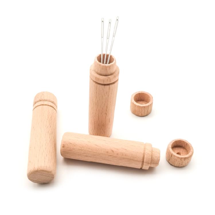 8Pcs Wooden Needle Storage Tubes with Labels for Sewing Pins Knitting Needles