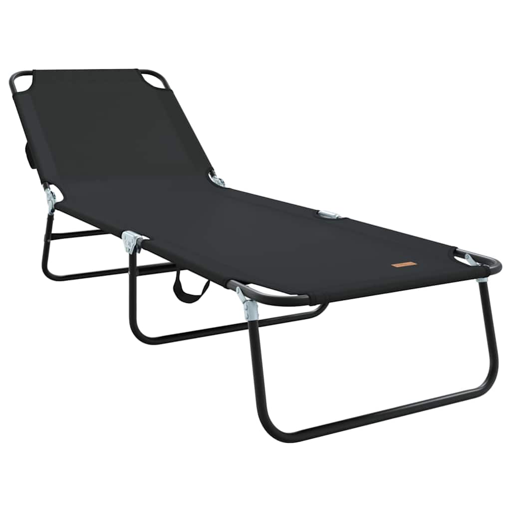 Folding Sun Lounger Black 188 X 57 X 86.5 Cm Polyester