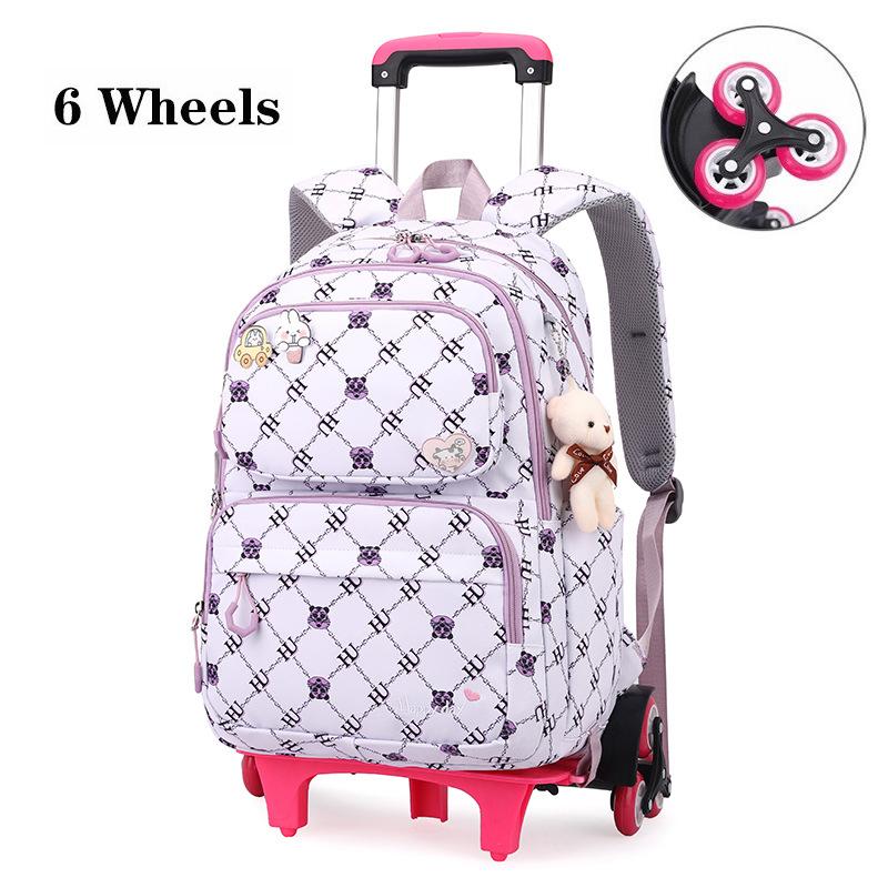 Rolling Wheeled Backpack Book Bags School Children School Bag with Wheels Students Backpack For Girls Trolley Bag Cute Schoolbag