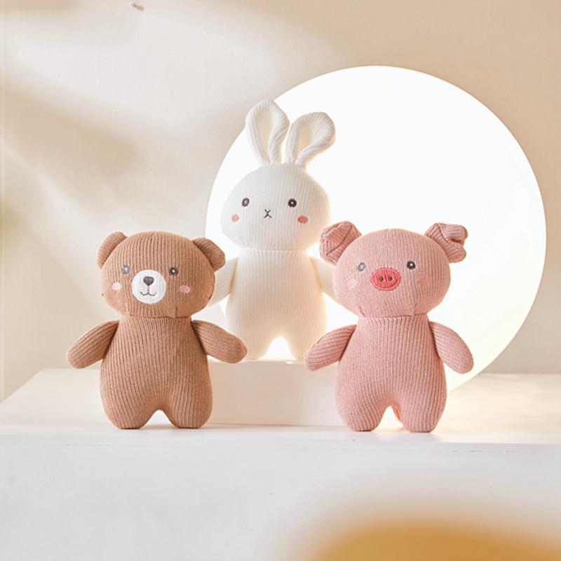 18cm Kawaii Plush Elephant Pig Panda Bear Bunny Rabbit Deer Cartoon Knit Animal Doll Baby Appease Sleeping Hug Pillow Nice Gifts