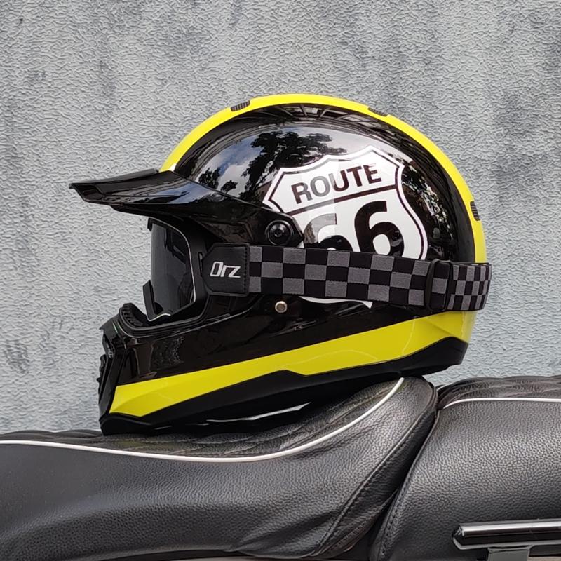 2024 new ORZ retro motorcycle helmet, American cruise full helmet, motorcycle with free brim